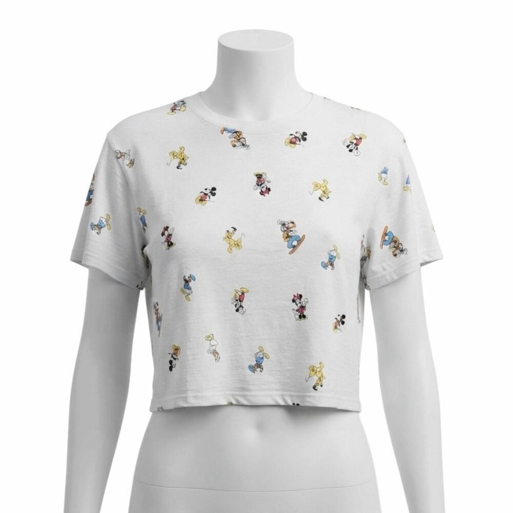 Disney Mickey & Friends All Over Print Crop Top White Size Medium M